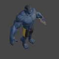 Animated Muscular Blue Character With Yellow Eyes And Fierce Expression Design