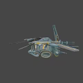 Futuristic Sci-Fi Mechanical Device With Circular Structures Mechanical Arms And Yellow Accents 3d model