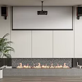 Projection Monitoring Setup With Projector Projection Screen Speakers And Fireplace In Modern Interior