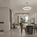Modern Minimalist Living And Dining Room With Comfortable Sofa And Elegant Wall Art Simple Lighting