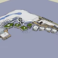 Modern Commercial Street With Glass Curtain Walls Wooden Design Pedestrian Area And Staircases