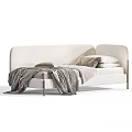 Modern Beige Children's Bed With Upholstered Headboard Soft Blanket and Pillows Minimalist Style