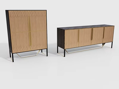 Modern Wooden Entryway Cabinet And Sideboard With Decorative Design And Metal Legs 3d model