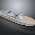 3D Model Water Vehicle Warship Featuring Wooden Deck Metal Hull And Artillery Equipment