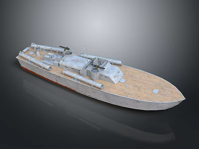 3D Model Water Vehicle Warship Featuring Wooden Deck Metal Hull And Artillery Equipment 3d model