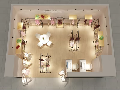Modern Clothing Store Interior With Organized Racks Display Tables And Decorative Plants 3d model