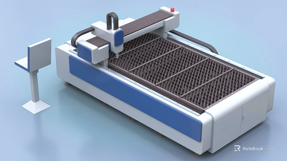 High Precision Industrial Laser Cutting Machine with Grid Worktable Control Panel and White Blue Housing 3d model 
