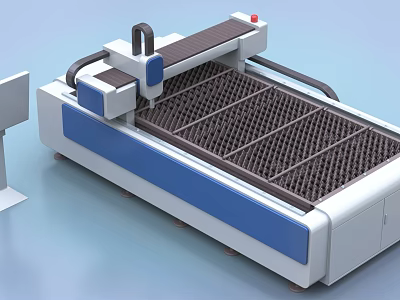 High Precision Industrial Laser Cutting Machine with Grid Worktable Control Panel and White Blue Housing 3d model