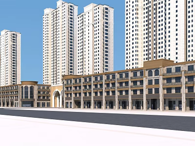 Modern High Rise Residential Building With Low Rise Structures And Street View 3d model