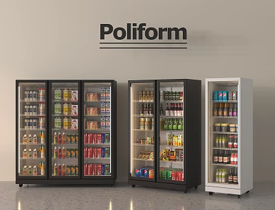 Poliform Glass Door Refrigerators Display Drinks And Food In Black And White Design 3d model