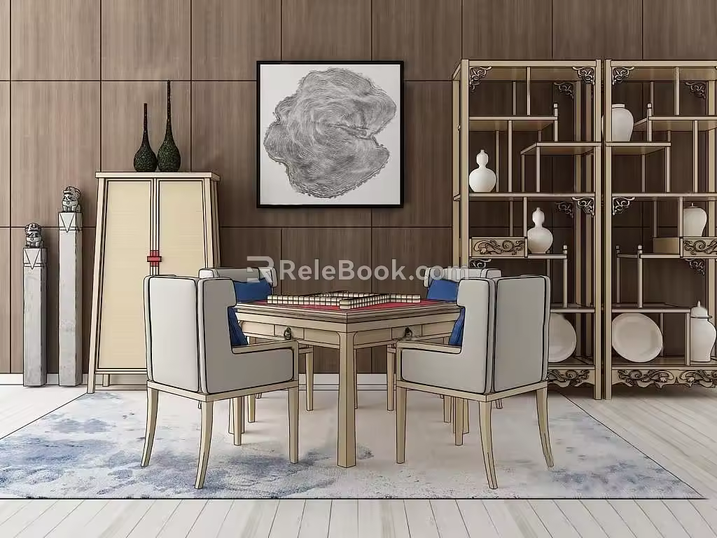 Mahjong tables and chairs 3d model