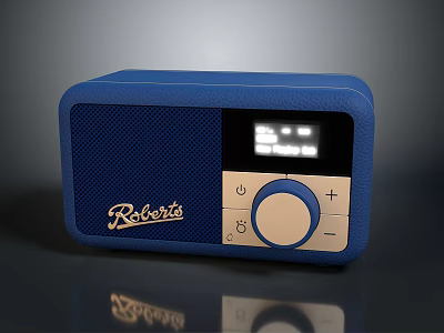 Roberts Blue Leather Finish Portable Radio With Digital Display And Control Buttons 3d model