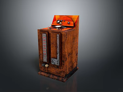 Vintage Wooden Machine With Orange Panel Buttons Knobs And Dial Design 3d model