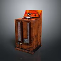 Vintage Wooden Machine With Orange Panel Buttons Knobs And Dial Design