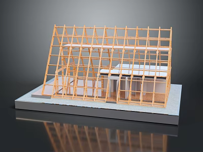 Building Model With Wooden Frame Structure Roof Truss And Platform Base 3d model