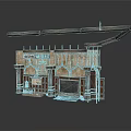 Vintage Interior Scene Structure With Wooden Shelves Blackboard Carved Panels And Decorative Beams