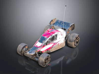 Remote Control Off Road Buggy With Pink And White Body And Large Wheels 3d model