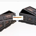 Vintage Wooden Decorative Boxes With Carved Patterns And Open Lids 3d model
