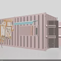 Pink Container Structure With Orange Carved Decoration Outdoor Blue Bar Stools And Tables