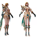 Game Fantasy Character In Elaborate Costume With Gold Blue Accents And Winged Shoulder Armor