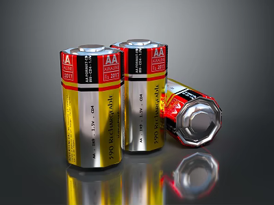 High Performance AA Alkaline Batteries For Household Supplies With Silver Yellow Red Design 3d model