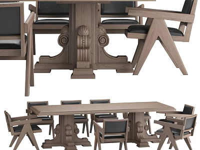 Classic Solid Wood Conference Table With Ornate Carved Legs And Matching Chairs 3d model