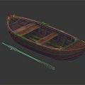 Classic Handcrafted Wooden Boat With Wooden Seats And Single Oar