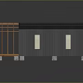 Modern Modular House Structure With Black Roof Orange Frame Wooden Porch and Glass Windows