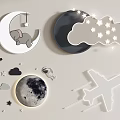 Cute Kids Room Wall Decor With Moon Elephant Stars Clouds Astronaut And Airplane