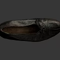 Vintage Black Leather Flat Shoe With Worn Upper And Simple Bow Detail