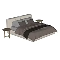 Modern Double Bed With Upholstered Headboard Pillows Soft Blanket And Side Table