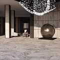 Luxurious Hotel Lobby Interior With Grand Chandelier Decorative Sphere And Marble Floor