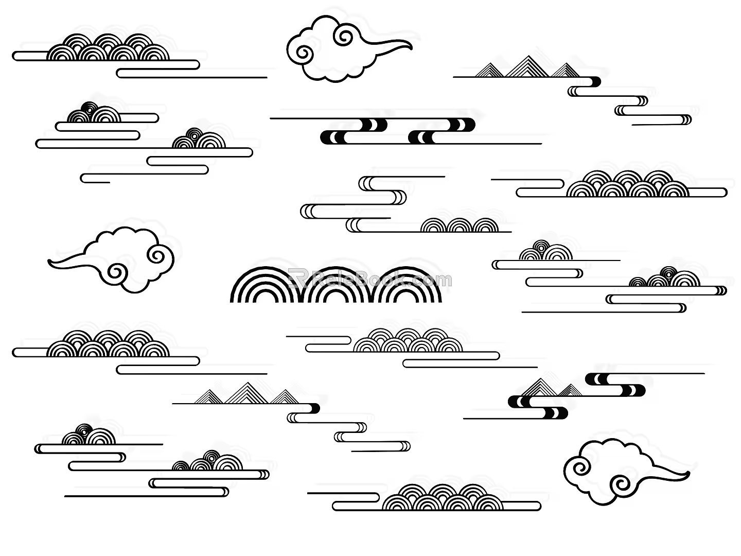Chinese line texture water wave line border shading mountain cloud pattern mountain rockery auspicious cloud 3d model