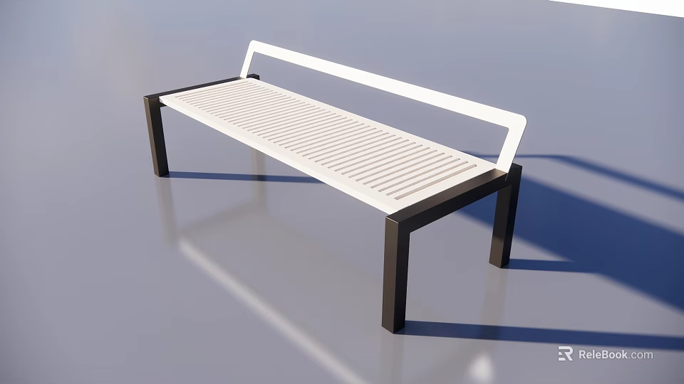 Modern Landscape Bench With White Seat Black Frame And Stripe Design 3d model 