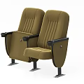 Two Brown Upholstered Public Chairs With Black Armrests And Metal Legs