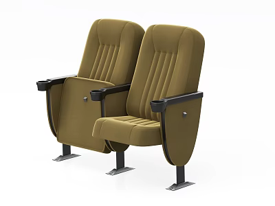 Two Brown Upholstered Public Chairs With Black Armrests And Metal Legs 3d model