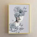 Modern Portrait Painting of Woman with Green Flowers Covering Face and Upper Body