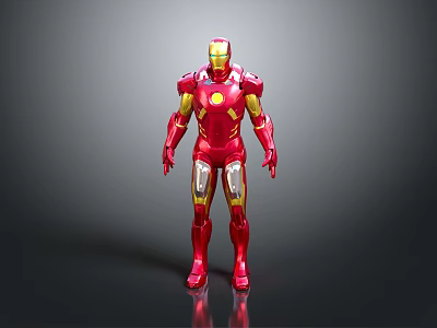 Iron Man Action Figure With Red And Gold Armor Standing Pose 3D Rendering 3d model