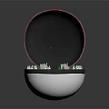 Cartoon Village Scene Inside Open Sphere With Small Houses And Green Trees