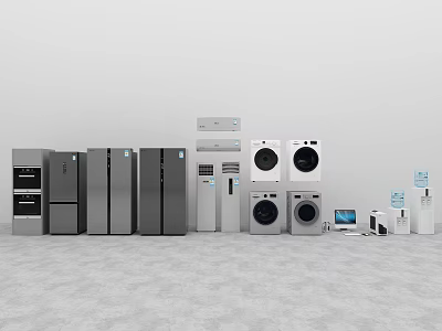 Various Modern Home Appliances Including Refrigerators Washing Machines Ovens And Air Conditioners On 3d model