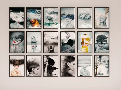 Diverse Portrait Paintings In Grid Arrangement For Wall Art 3d model
