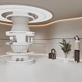 Modern Fashion Clothing Store Interior Featuring Circular Display Stand Mannequins Hanging Clothes Shoes And Bags