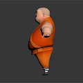 3D Animated Game Movie Character Chubby Monk In Orange Robe With Arms Outstretched Standing Pose