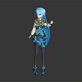Anime Virtual Character With Blue Hair Twin Tails Blue White Outfit Black Stockings And Blue Heels