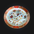 Dinnerware Set With Colorful Butterfly Pattern And Red Gold Rim Design 3d model