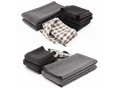 Soft Stacked Towels in Gray Black and Checkered Pattern for Bathroom Use 3d model