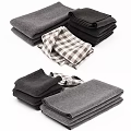 Soft Stacked Towels in Gray Black and Checkered Pattern for Bathroom Use 3d model