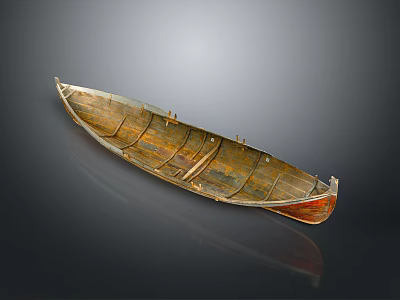 Vintage Wooden Boat Featuring Long Hull Brown Orange Wood Grain Design 3d model