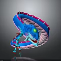 Blue And Pink Fantasy Dragon With Coiled Body Green Eyes Sharp Teeth And Red Spikes