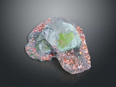 Natural Stone Wood Decorative Piece With Green Moss And Brown Bark 3d model